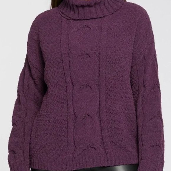 NWT Seven7 Chenille Turtleneck Sweater Blackberry Wine - Picture 3 of 4